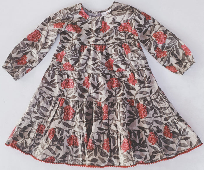 Floral Tiered Long Sleeve Dress With Lace Detail Dress Yo Baby India