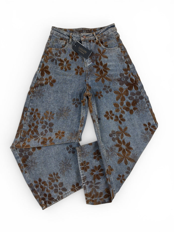 Flower Pattern Baggy Jeans