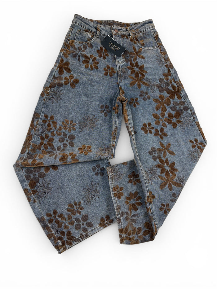 Flower Pattern Baggy Jeans