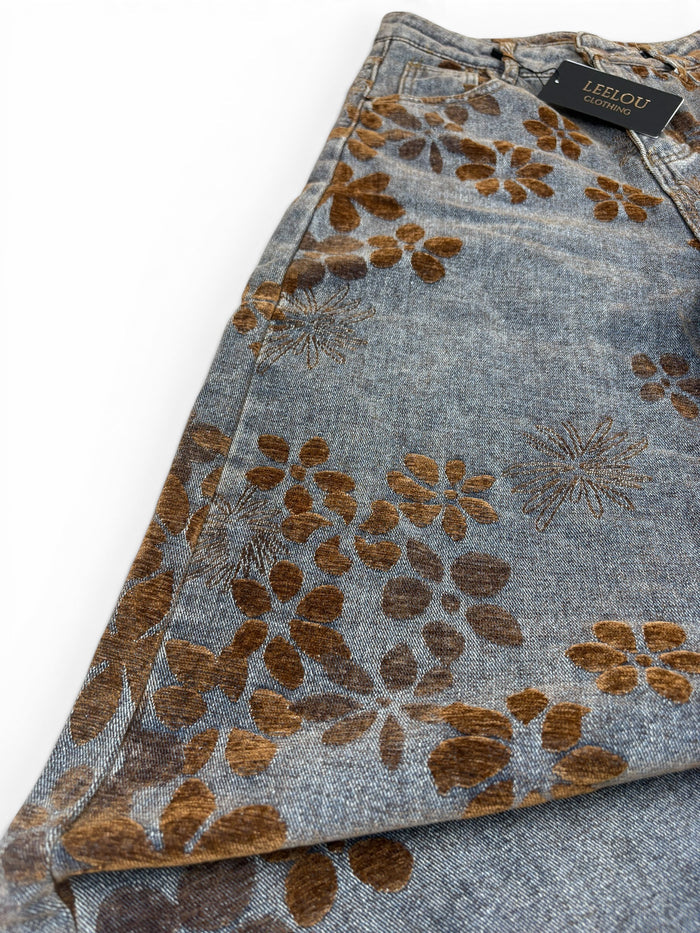 Flower Pattern Baggy Jeans