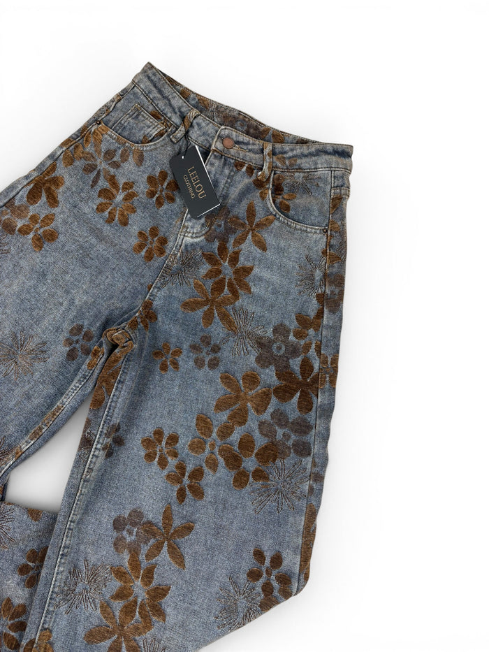 Flower Pattern Baggy Jeans