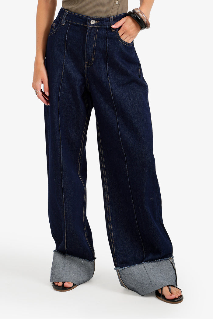 Folded-Cuff Denim Pants
