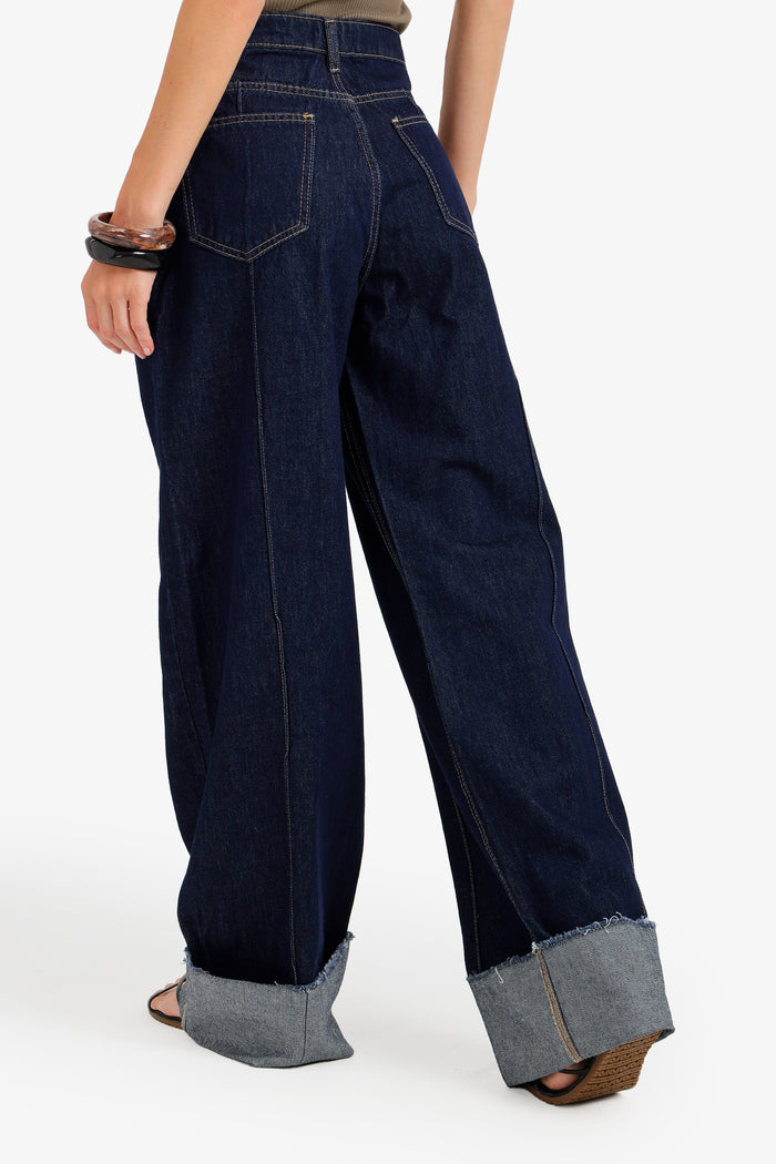 Folded-Cuff Denim Pants