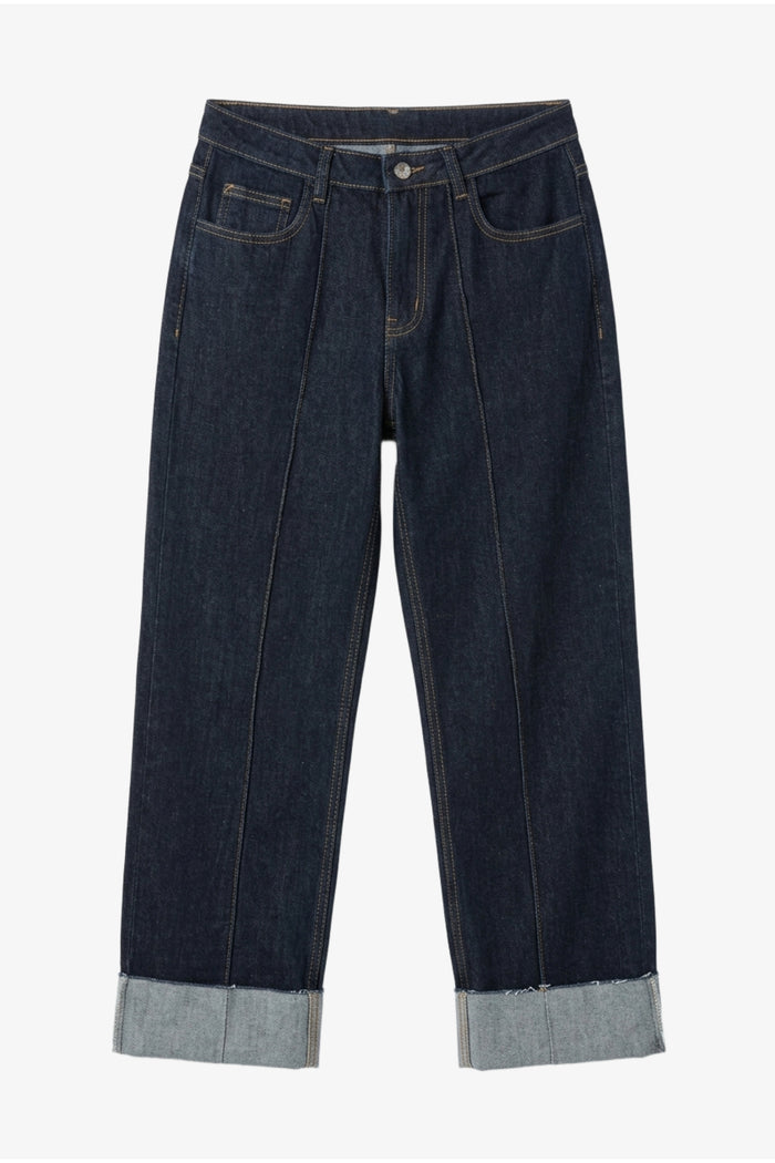 Folded-Cuff Denim Pants