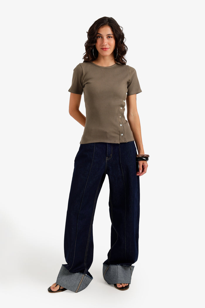 Folded-Cuff Denim Pants