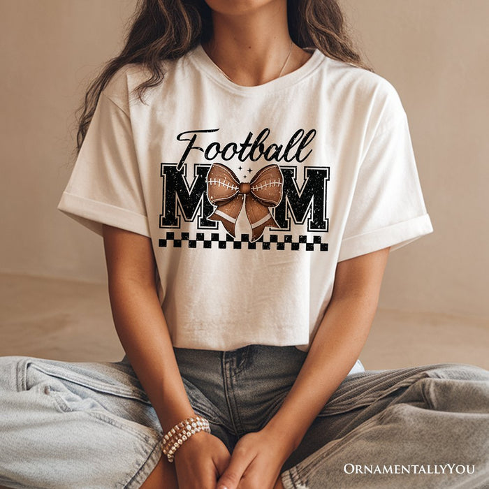 Football Mom Coquette Bow Retro T-Shirt, Stylish Game Day White Tee for Trendy and Proud Sports Mothers T-Shirts OrnamentallyYou