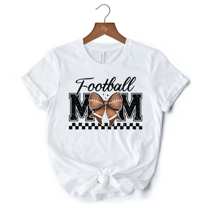 Football Mom Coquette Bow Retro T-Shirt, Stylish Game Day White Tee for Trendy and Proud Sports Mothers T-Shirts OrnamentallyYou