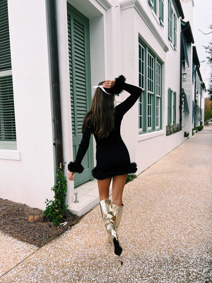 Fran Fur Mini Dress - Black