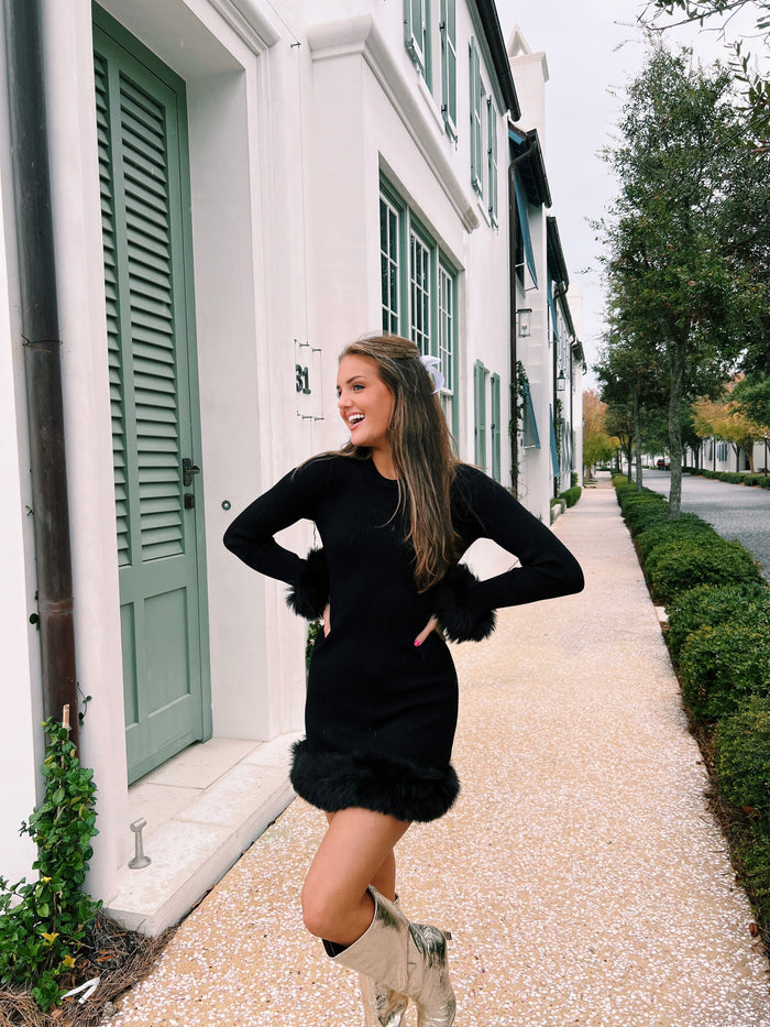 Fran Fur Mini Dress - Black