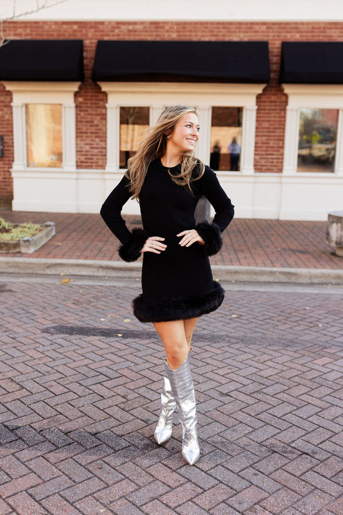 Fran Fur Mini Dress - Black