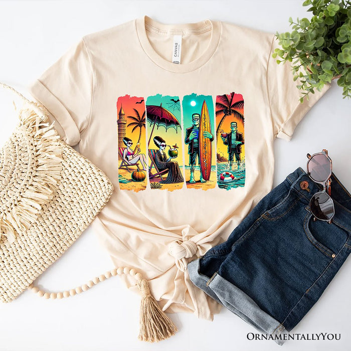 Frankenstein's Beach Vacation T-Shirt, Retro Neon Surf Style Tee for Horror Fans with Summer Vibes T-Shirts OrnamentallyYou Natural XS