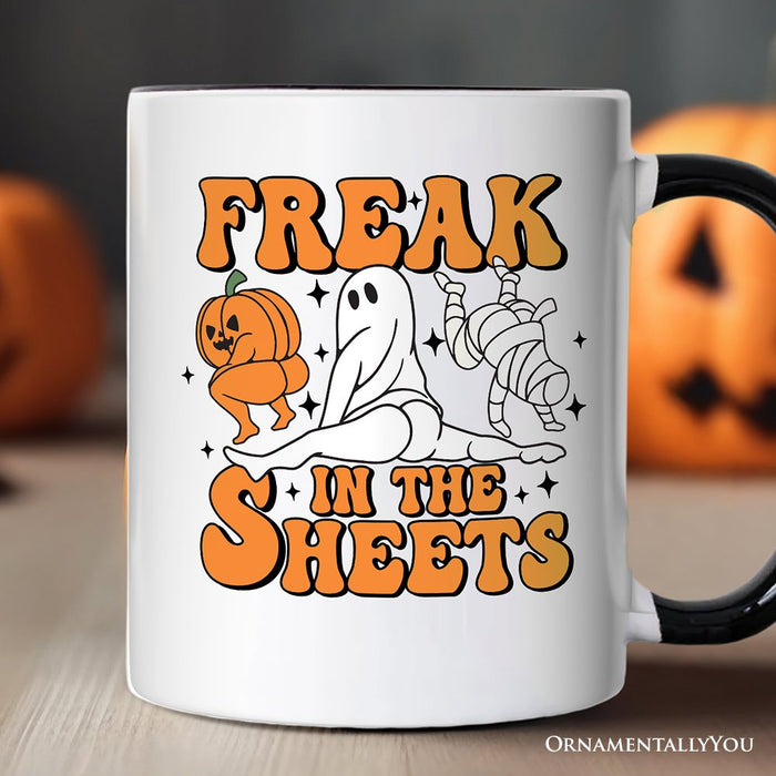 Freak in the Sheets Ghost Personalized Mug, Naughty Halloween Gift with Custom Name Personalized Ceramic Mug OrnamentallyYou