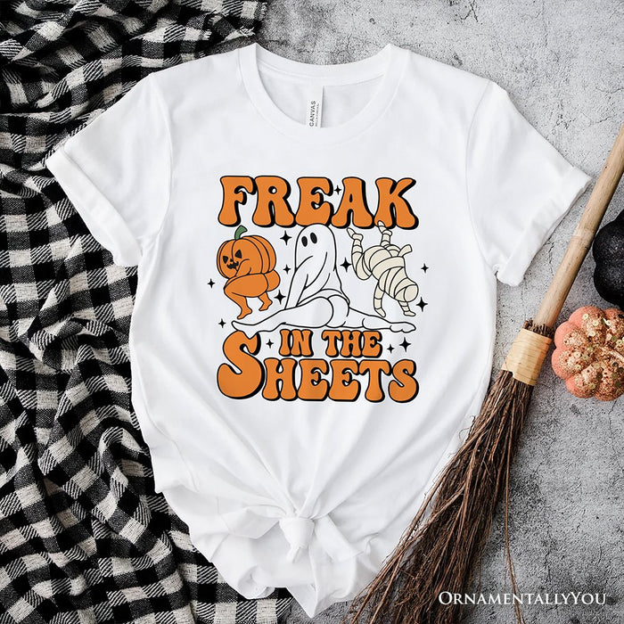 Freak in the Sheets Ghost T-Shirt, Naughty Halloween Tee for Spooky Adults T-Shirts OrnamentallyYou White XS