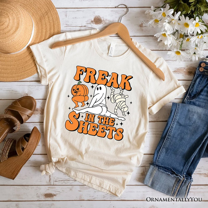 Freak in the Sheets Ghost T-Shirt, Naughty Halloween Tee for Spooky Adults T-Shirts OrnamentallyYou Natural XS