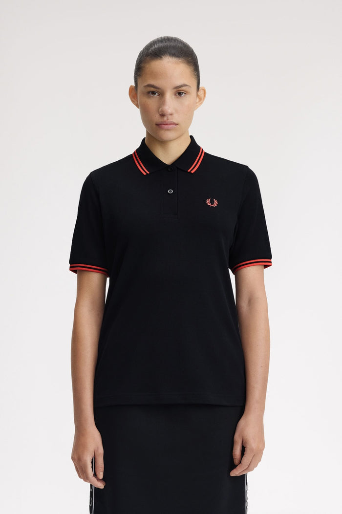 Fred Perry Womens Polo Black / Flamingo tan