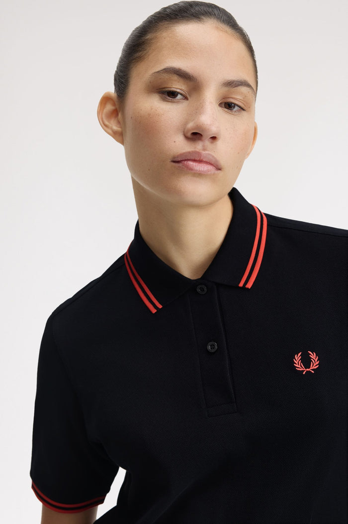 Fred Perry Womens Polo Black / Flamingo tan