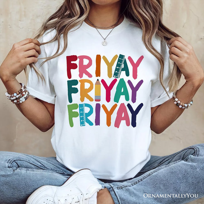 Friday Teacher T-Shirt, Friyay White, Natural, Navy and Black Weekend Vibes Tee T-Shirts OrnamentallyYou
