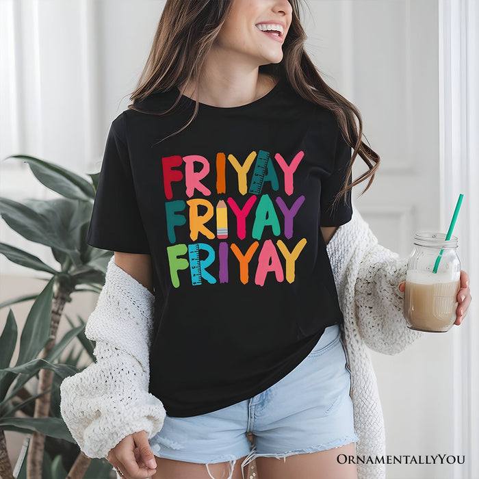 Friday Teacher T-Shirt, Friyay White, Natural, Navy and Black Weekend Vibes Tee T-Shirts OrnamentallyYou