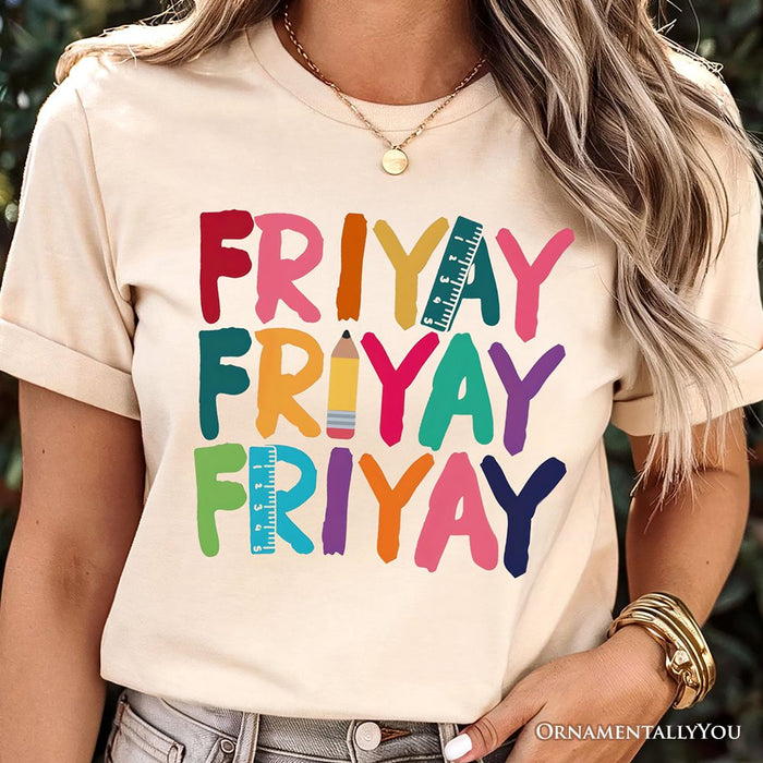 Friday Teacher T-Shirt, Friyay White, Natural, Navy and Black Weekend Vibes Tee T-Shirts OrnamentallyYou
