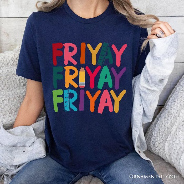 Friday Teacher T-Shirt, Friyay White, Natural, Navy and Black Weekend Vibes Tee T-Shirts OrnamentallyYou