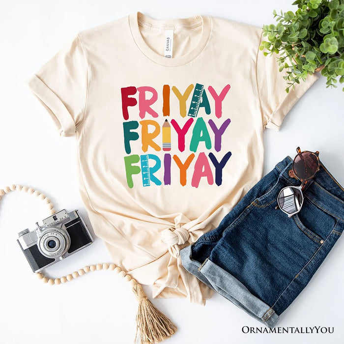 Friday Teacher T-Shirt, Friyay White, Natural, Navy and Black Weekend Vibes Tee T-Shirts OrnamentallyYou Natural XS