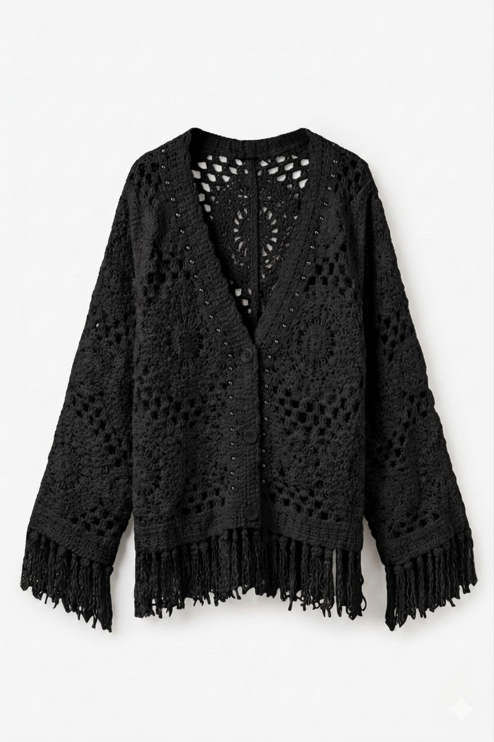 Fringed Crochet Kimono