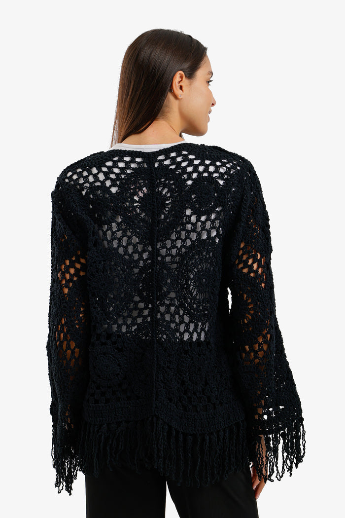 Fringed Crochet Kimono