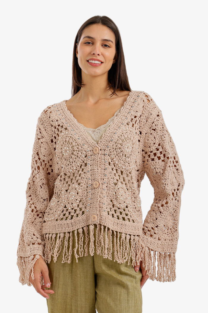 Fringed Crochet Kimono