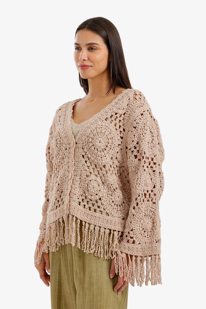 Fringed Crochet Kimono