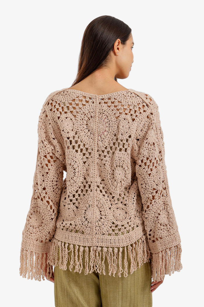 Fringed Crochet Kimono