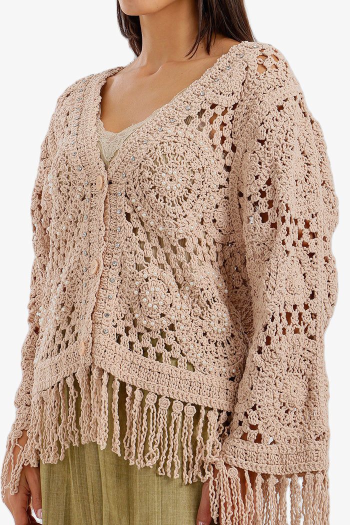 Fringed Crochet Kimono