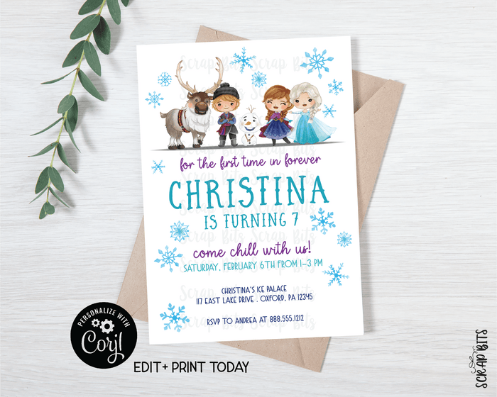 Frozen Birthday Invitation, For The First Time In Forever Frozen Friends . Instant Download Editable Template - Scrap Bits