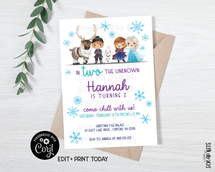Frozen Birthday Invitation, In Two The Unknown Frozen Friends . Instant Download Editable Template - Scrap Bits