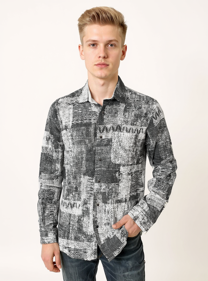 Full Sleeve Print Grey White
