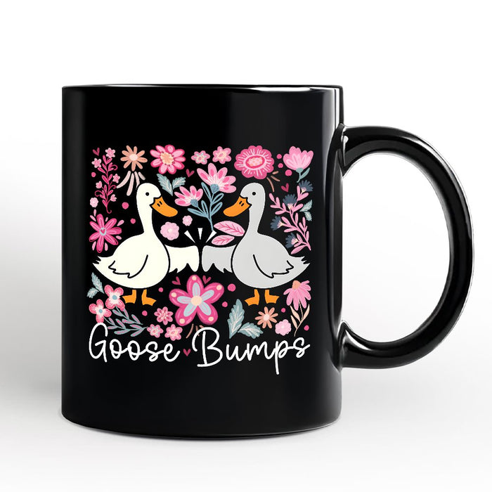 Funny Goose Bumps Floral Personalized Mug, White, Natural and Black Sarcastic Goose Gift with Custom Name Personalized Ceramic Mug OrnamentallyYou Black Non-Custom