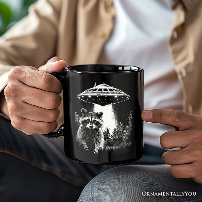 Funny UFO Raccoon Personalized Mug, Alien Gift with Custom Name Personalized Ceramic Mug OrnamentallyYou