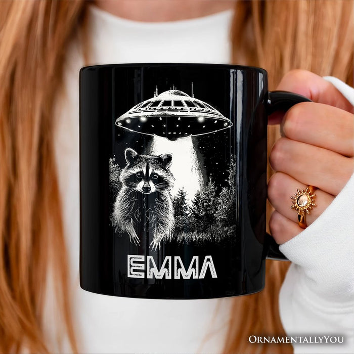 Funny UFO Raccoon Personalized Mug, Alien Gift with Custom Name Personalized Ceramic Mug OrnamentallyYou