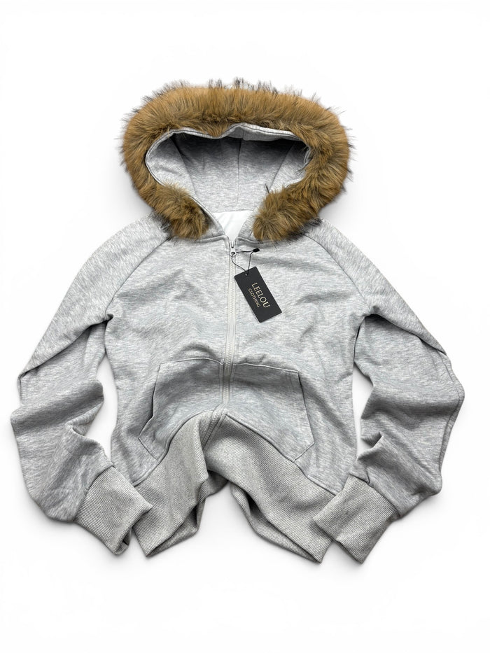 Fur Hood Zip Up Hoodie