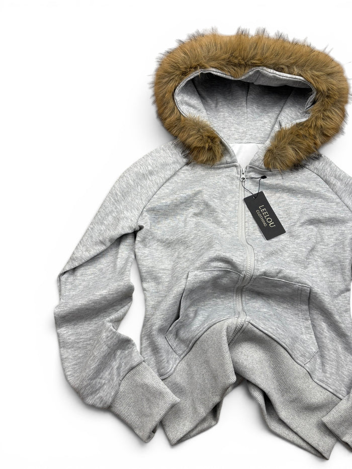 Fur Hood Zip Up Hoodie