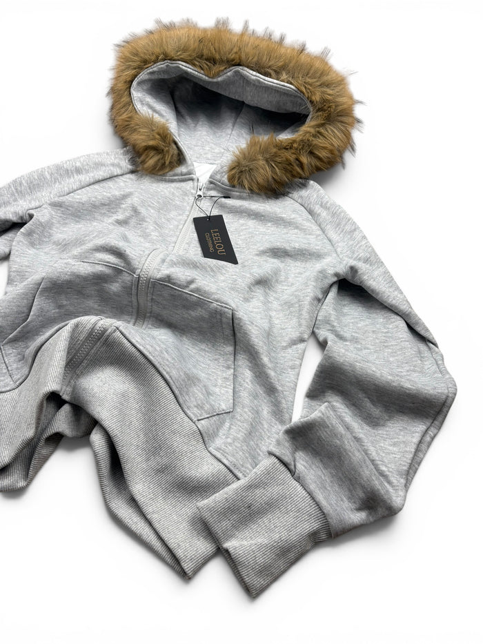 Fur Hood Zip Up Hoodie