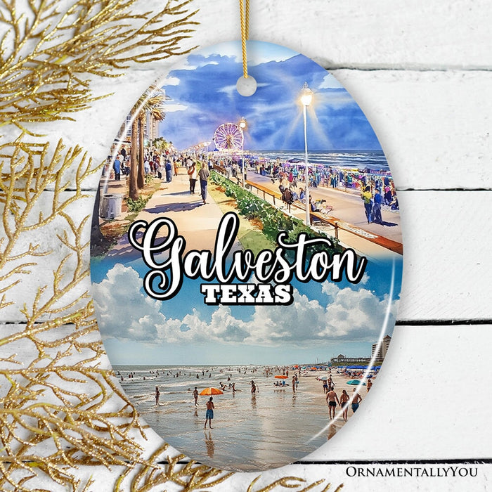 Galveston Cultural Ceramic Ornament, Texas Coastal Christmas Gift Ceramic Ornament OrnamentallyYou Oval