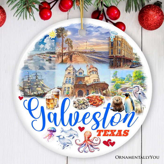 Galveston Cultural Ceramic Ornament, Texas Coastal Christmas Gift Ceramic Ornament OrnamentallyYou Circle