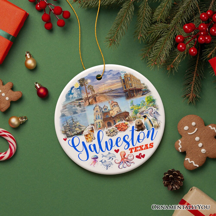 Galveston Cultural Ceramic Ornament, Texas Coastal Christmas Gift Ceramic Ornament OrnamentallyYou