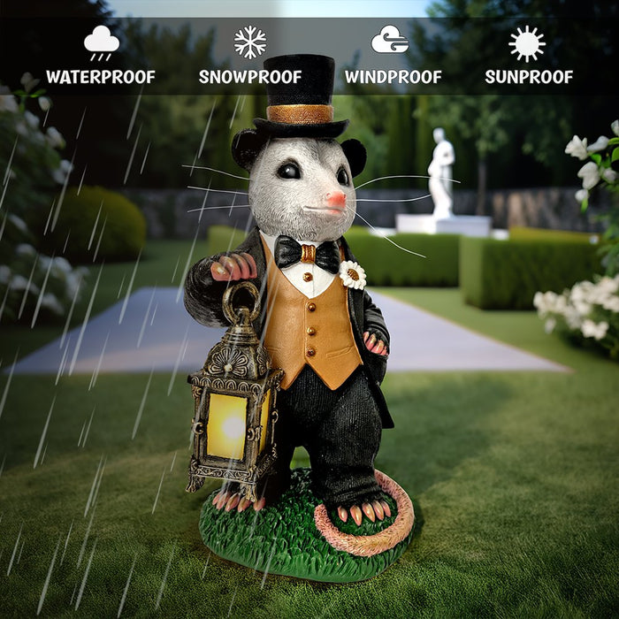 Gentleman Opossum the Victorian Nightcrawler with Solar Powered Lamp Statue, 13" Lighted Garden Statue Resin Statues OrnamentallyYou