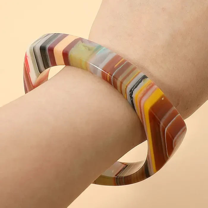 Geometric Striped Resin Triangle Bangle Bracelet