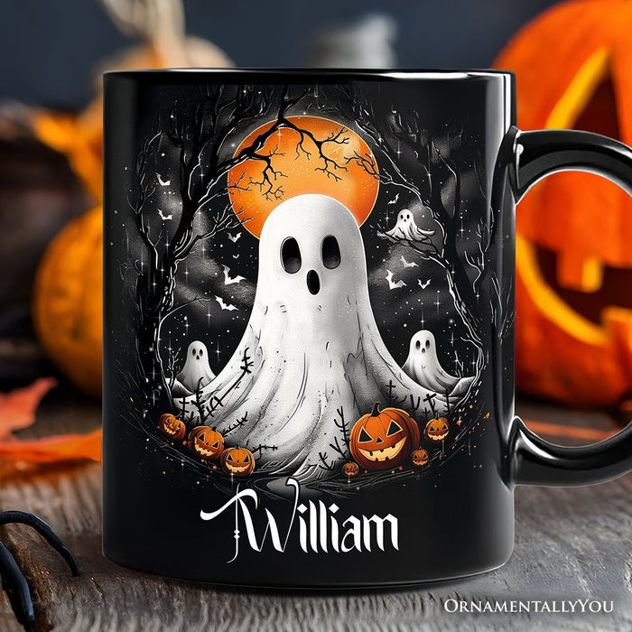Ghost Night Halloween Personalized Mug, Spooky Horror Gift with Custom Name Personalized Ceramic Mug OrnamentallyYou Black Customized