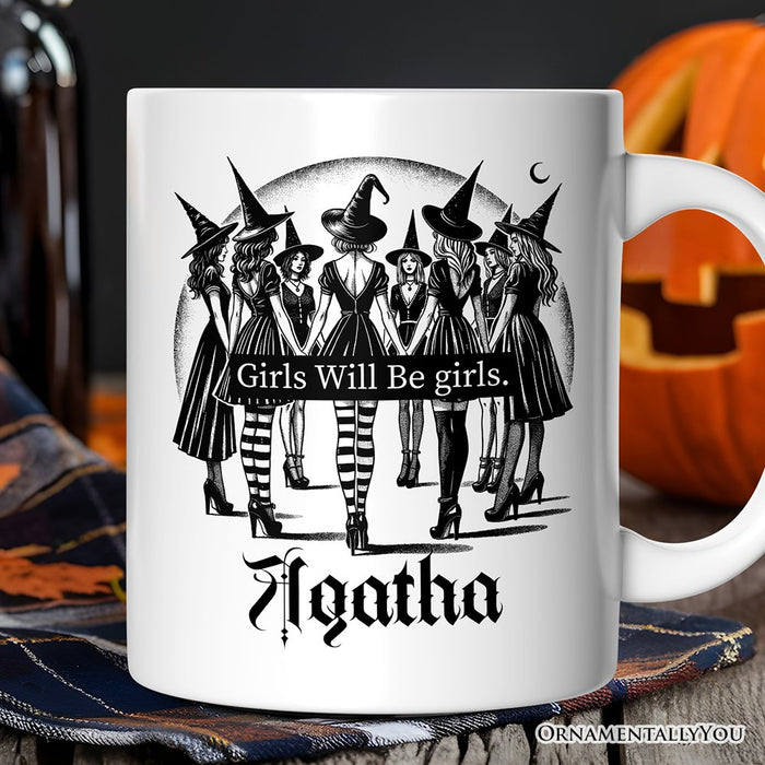 Girls Will Be Girls Personalized Mug, Witchy Halloween Gift with Custom Name for Empowered Women Personalized Ceramic Mug OrnamentallyYou White Customized