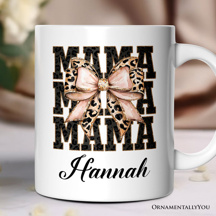 Glitter Leopard Mama Personalized Mug, Coquette Bow Glam Gift with Custom Name Personalized Ceramic Mug OrnamentallyYou White Customized