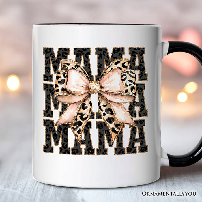 Glitter Leopard Mama Personalized Mug, Coquette Bow Glam Gift with Custom Name Personalized Ceramic Mug OrnamentallyYou