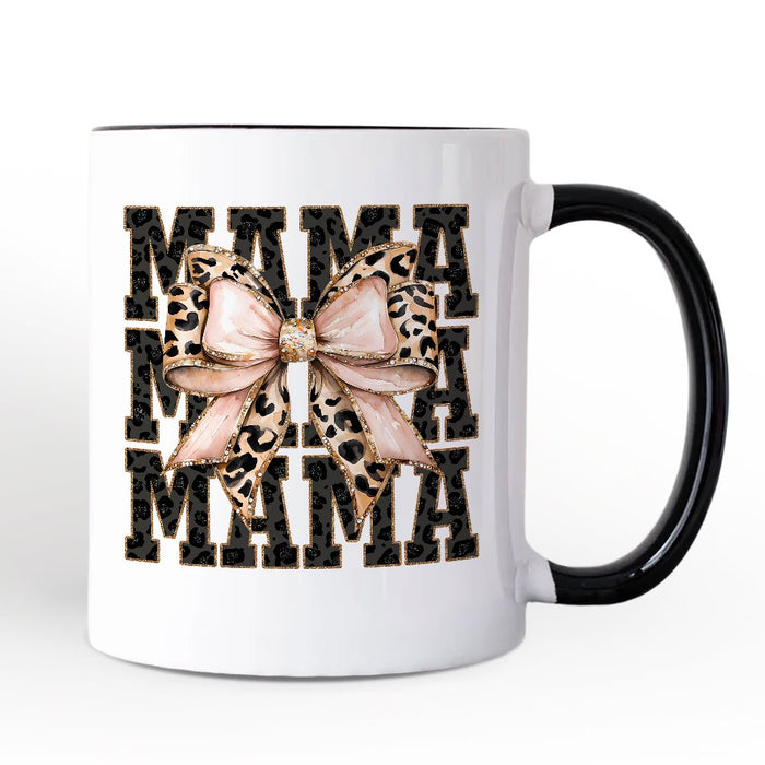Glitter Leopard Mama Personalized Mug, Coquette Bow Glam Gift with Custom Name Personalized Ceramic Mug OrnamentallyYou White - Black Non-Custom